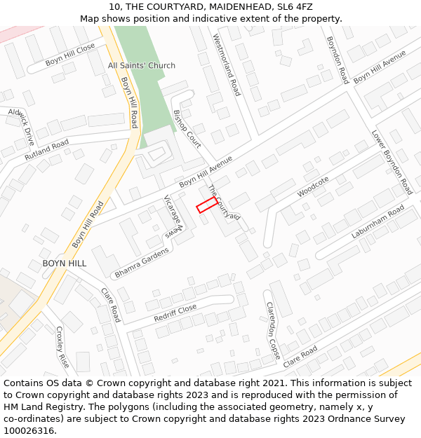 10, THE COURTYARD, MAIDENHEAD, SL6 4FZ: Location map and indicative extent of plot