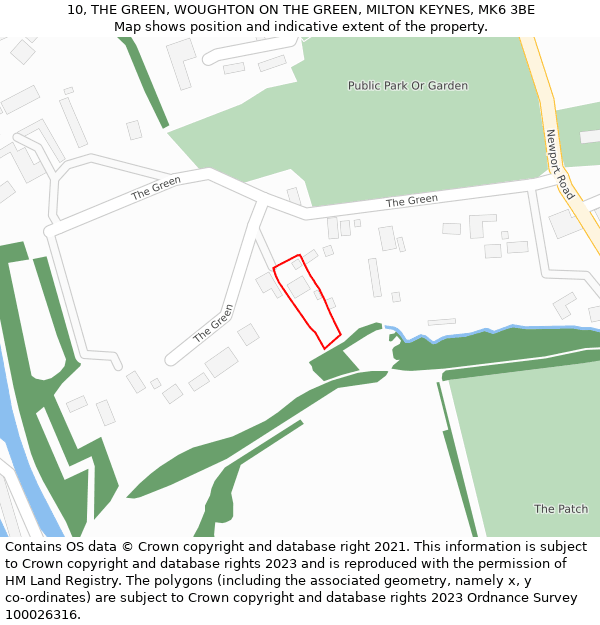 10, THE GREEN, WOUGHTON ON THE GREEN, MILTON KEYNES, MK6 3BE: Location map and indicative extent of plot