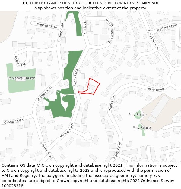 10, THIRLBY LANE, SHENLEY CHURCH END, MILTON KEYNES, MK5 6DL: Location map and indicative extent of plot