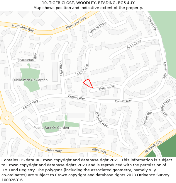 10, TIGER CLOSE, WOODLEY, READING, RG5 4UY: Location map and indicative extent of plot