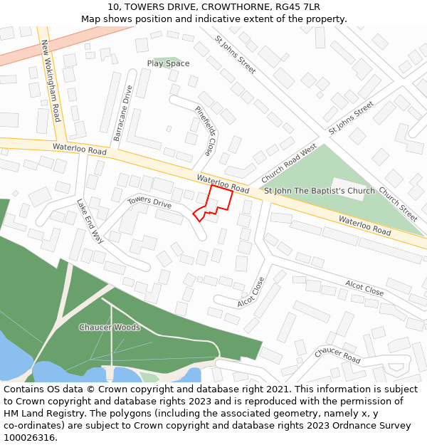 10, TOWERS DRIVE, CROWTHORNE, RG45 7LR: Location map and indicative extent of plot