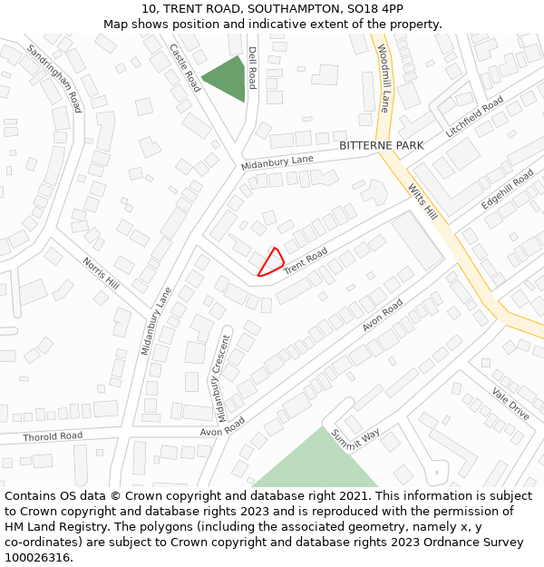 10, TRENT ROAD, SOUTHAMPTON, SO18 4PP: Location map and indicative extent of plot