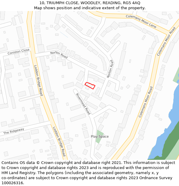 10, TRIUMPH CLOSE, WOODLEY, READING, RG5 4AQ: Location map and indicative extent of plot