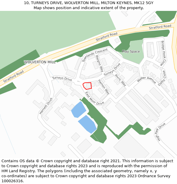 10, TURNEYS DRIVE, WOLVERTON MILL, MILTON KEYNES, MK12 5GY: Location map and indicative extent of plot