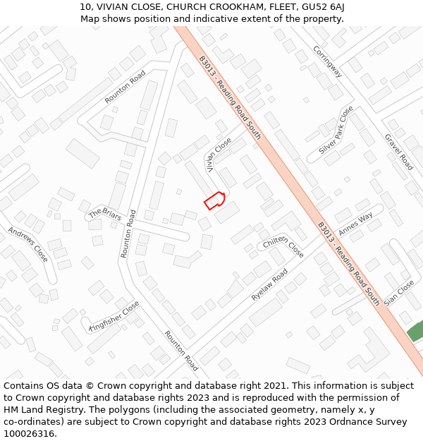 10, VIVIAN CLOSE, CHURCH CROOKHAM, FLEET, GU52 6AJ: Location map and indicative extent of plot