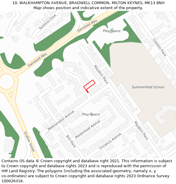 10, WALKHAMPTON AVENUE, BRADWELL COMMON, MILTON KEYNES, MK13 8NH: Location map and indicative extent of plot