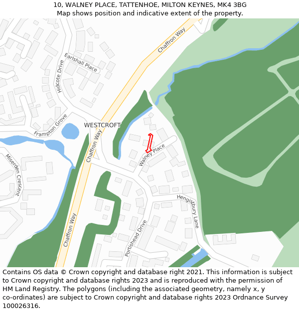 10, WALNEY PLACE, TATTENHOE, MILTON KEYNES, MK4 3BG: Location map and indicative extent of plot