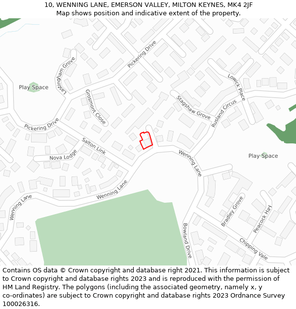 10, WENNING LANE, EMERSON VALLEY, MILTON KEYNES, MK4 2JF: Location map and indicative extent of plot