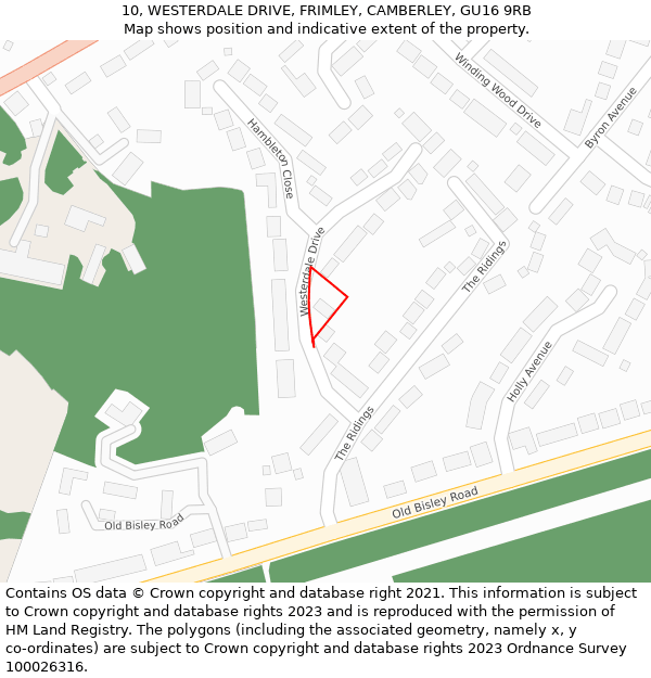 10, WESTERDALE DRIVE, FRIMLEY, CAMBERLEY, GU16 9RB: Location map and indicative extent of plot