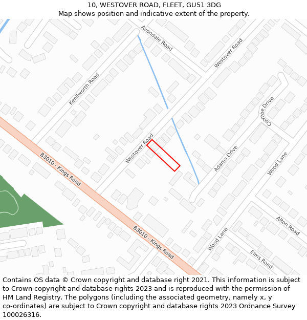 10, WESTOVER ROAD, FLEET, GU51 3DG: Location map and indicative extent of plot