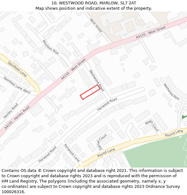 10, WESTWOOD ROAD, MARLOW, SL7 2AT: Location map and indicative extent of plot