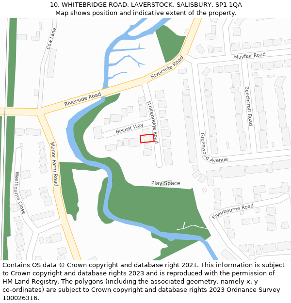 10, WHITEBRIDGE ROAD, LAVERSTOCK, SALISBURY, SP1 1QA: Location map and indicative extent of plot