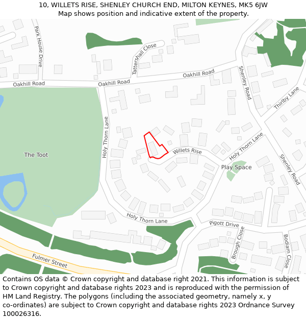 10, WILLETS RISE, SHENLEY CHURCH END, MILTON KEYNES, MK5 6JW: Location map and indicative extent of plot