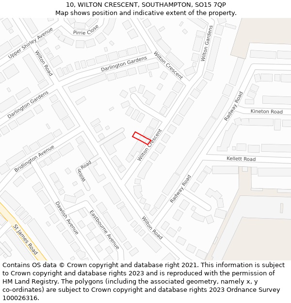 10, WILTON CRESCENT, SOUTHAMPTON, SO15 7QP: Location map and indicative extent of plot