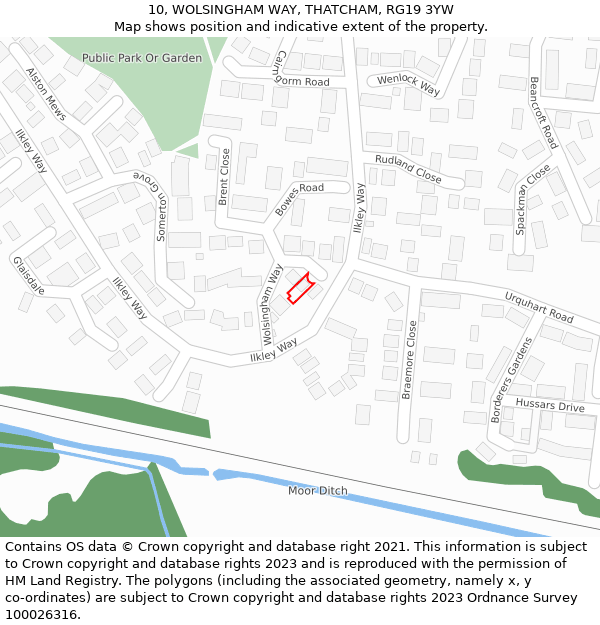 10, WOLSINGHAM WAY, THATCHAM, RG19 3YW: Location map and indicative extent of plot