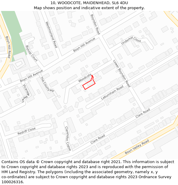 10, WOODCOTE, MAIDENHEAD, SL6 4DU: Location map and indicative extent of plot