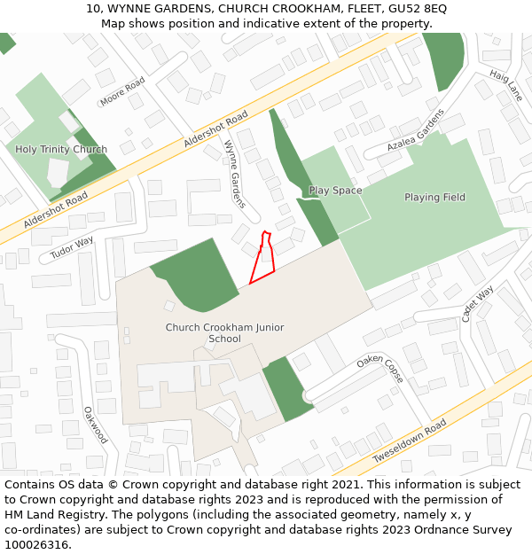 10, WYNNE GARDENS, CHURCH CROOKHAM, FLEET, GU52 8EQ: Location map and indicative extent of plot