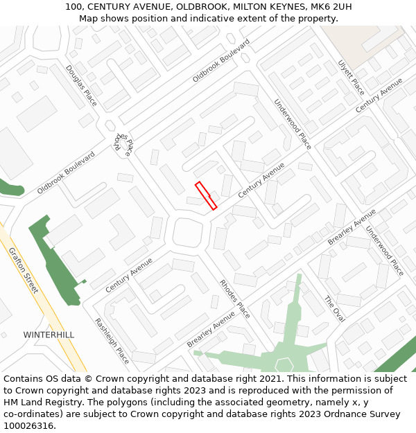 100, CENTURY AVENUE, OLDBROOK, MILTON KEYNES, MK6 2UH: Location map and indicative extent of plot