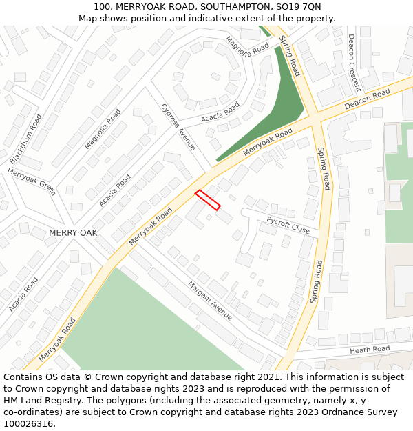 100, MERRYOAK ROAD, SOUTHAMPTON, SO19 7QN: Location map and indicative extent of plot