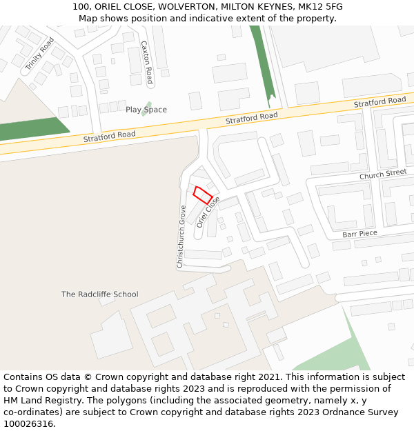 100, ORIEL CLOSE, WOLVERTON, MILTON KEYNES, MK12 5FG: Location map and indicative extent of plot