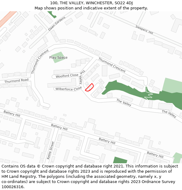 100, THE VALLEY, WINCHESTER, SO22 4DJ: Location map and indicative extent of plot