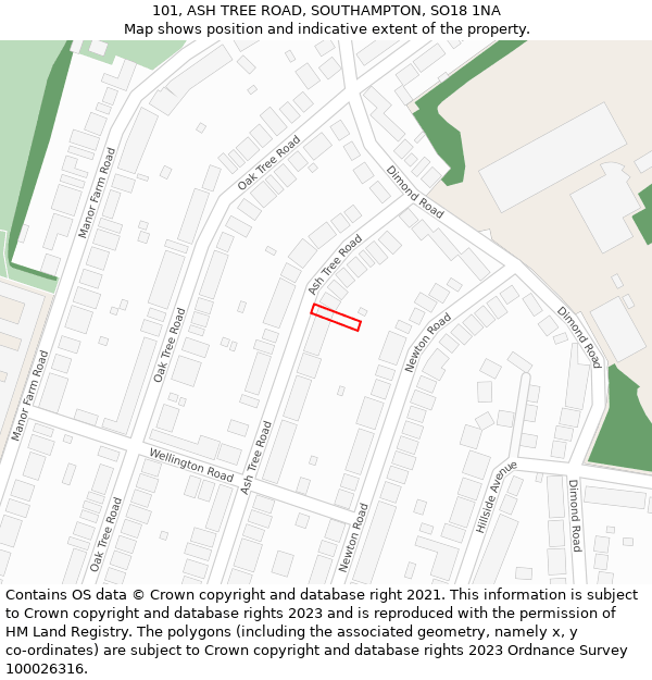 101, ASH TREE ROAD, SOUTHAMPTON, SO18 1NA: Location map and indicative extent of plot