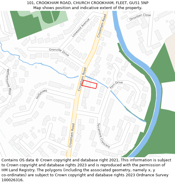 101, CROOKHAM ROAD, CHURCH CROOKHAM, FLEET, GU51 5NP: Location map and indicative extent of plot