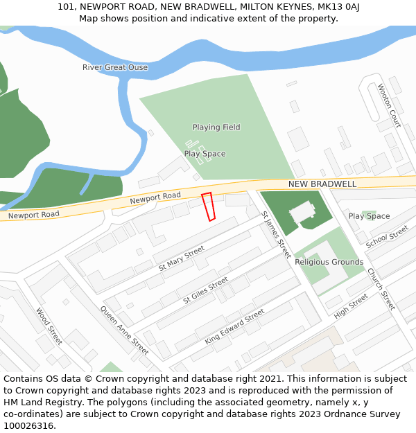 101, NEWPORT ROAD, NEW BRADWELL, MILTON KEYNES, MK13 0AJ: Location map and indicative extent of plot