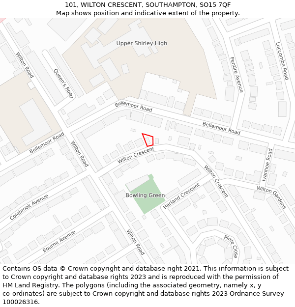 101, WILTON CRESCENT, SOUTHAMPTON, SO15 7QF: Location map and indicative extent of plot