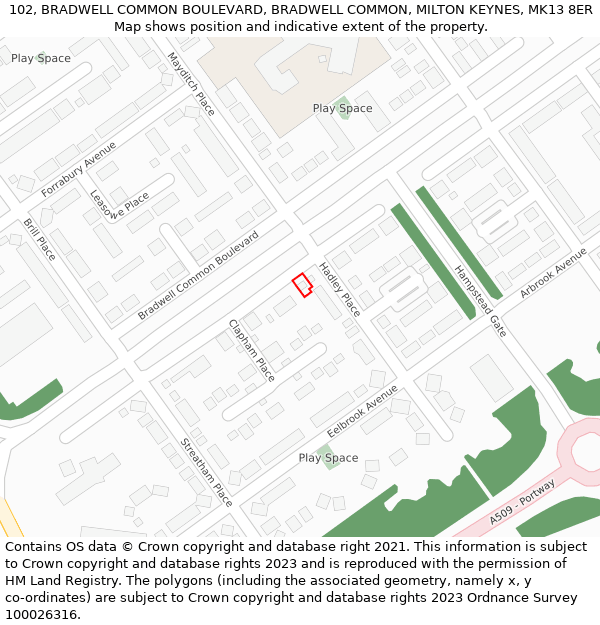 102, BRADWELL COMMON BOULEVARD, BRADWELL COMMON, MILTON KEYNES, MK13 8ER: Location map and indicative extent of plot