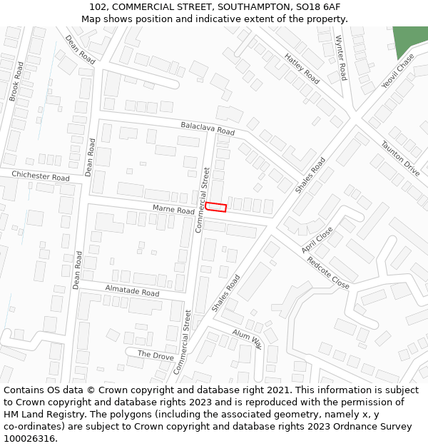 102, COMMERCIAL STREET, SOUTHAMPTON, SO18 6AF: Location map and indicative extent of plot