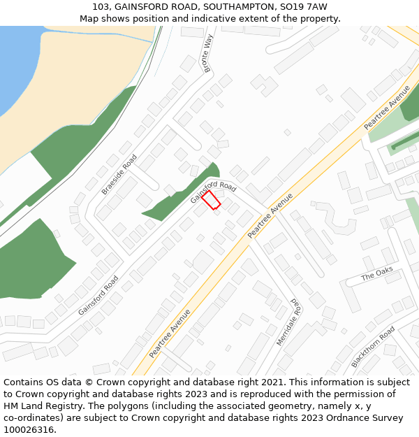 103, GAINSFORD ROAD, SOUTHAMPTON, SO19 7AW: Location map and indicative extent of plot