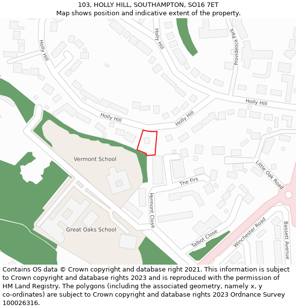103, HOLLY HILL, SOUTHAMPTON, SO16 7ET: Location map and indicative extent of plot