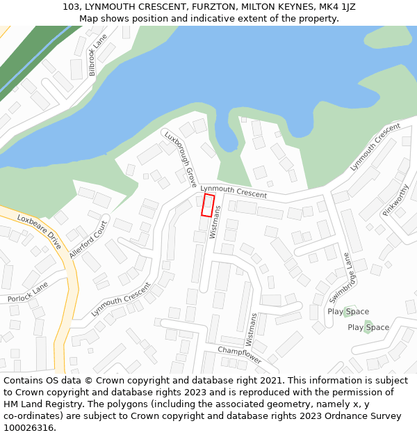 103, LYNMOUTH CRESCENT, FURZTON, MILTON KEYNES, MK4 1JZ: Location map and indicative extent of plot