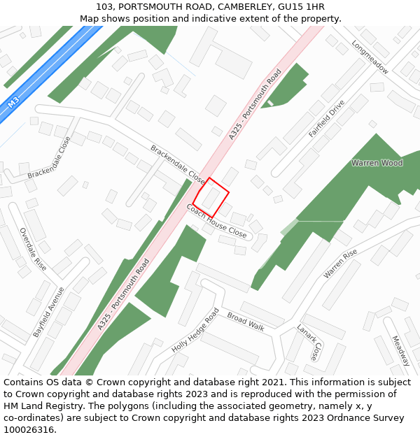 103, PORTSMOUTH ROAD, CAMBERLEY, GU15 1HR: Location map and indicative extent of plot