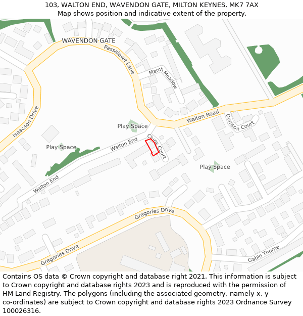 103, WALTON END, WAVENDON GATE, MILTON KEYNES, MK7 7AX: Location map and indicative extent of plot