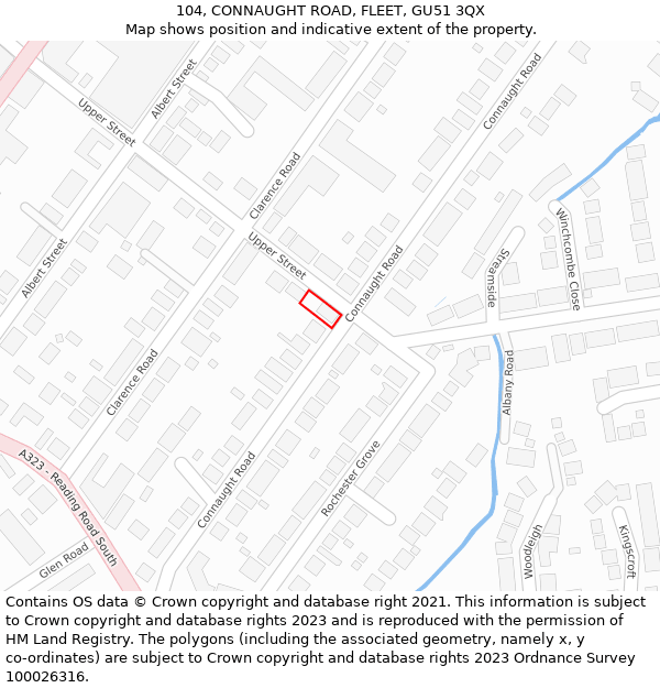 104, CONNAUGHT ROAD, FLEET, GU51 3QX: Location map and indicative extent of plot