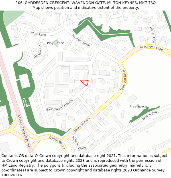 106, GADDESDEN CRESCENT, WAVENDON GATE, MILTON KEYNES, MK7 7SQ: Location map and indicative extent of plot