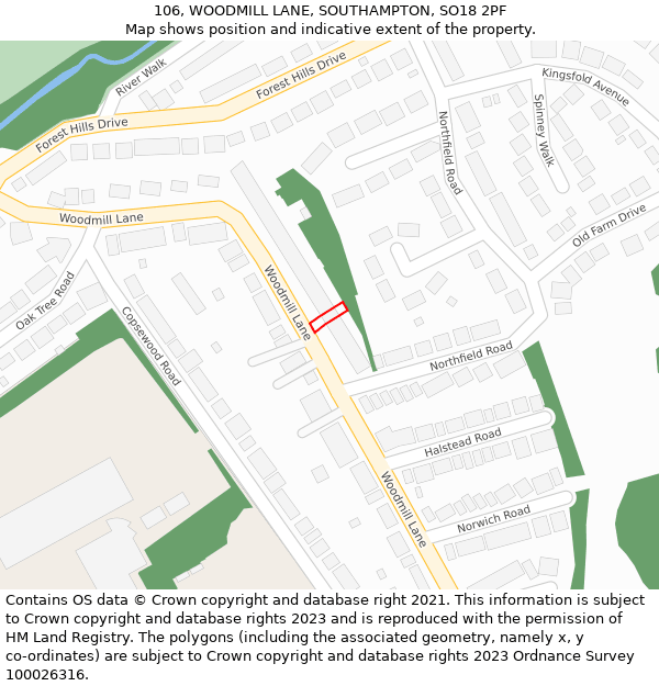 106, WOODMILL LANE, SOUTHAMPTON, SO18 2PF: Location map and indicative extent of plot