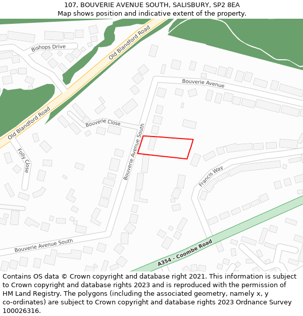 107, BOUVERIE AVENUE SOUTH, SALISBURY, SP2 8EA: Location map and indicative extent of plot