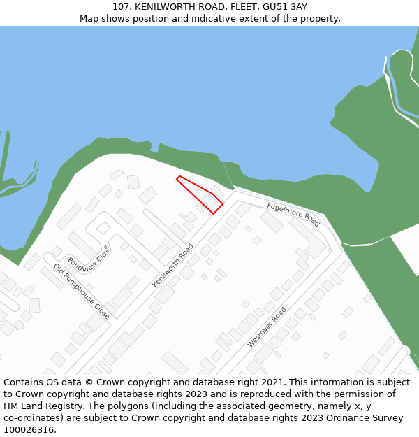 107, KENILWORTH ROAD, FLEET, GU51 3AY: Location map and indicative extent of plot