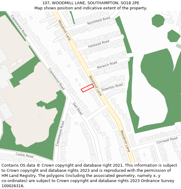 107, WOODMILL LANE, SOUTHAMPTON, SO18 2PE: Location map and indicative extent of plot