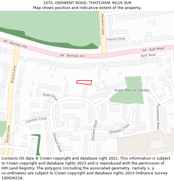 107A, DERWENT ROAD, THATCHAM, RG19 3UR: Location map and indicative extent of plot