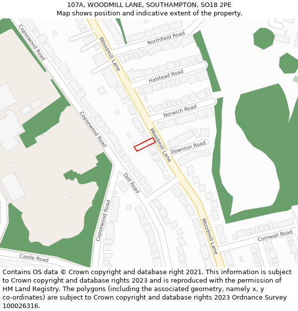 107A, WOODMILL LANE, SOUTHAMPTON, SO18 2PE: Location map and indicative extent of plot