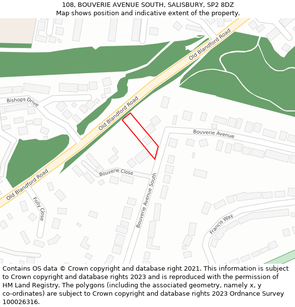 108, BOUVERIE AVENUE SOUTH, SALISBURY, SP2 8DZ: Location map and indicative extent of plot