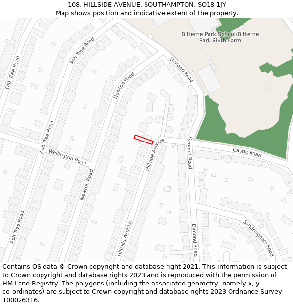 108, HILLSIDE AVENUE, SOUTHAMPTON, SO18 1JY: Location map and indicative extent of plot