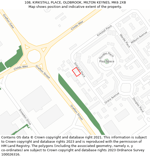 108, KIRKSTALL PLACE, OLDBROOK, MILTON KEYNES, MK6 2XB: Location map and indicative extent of plot