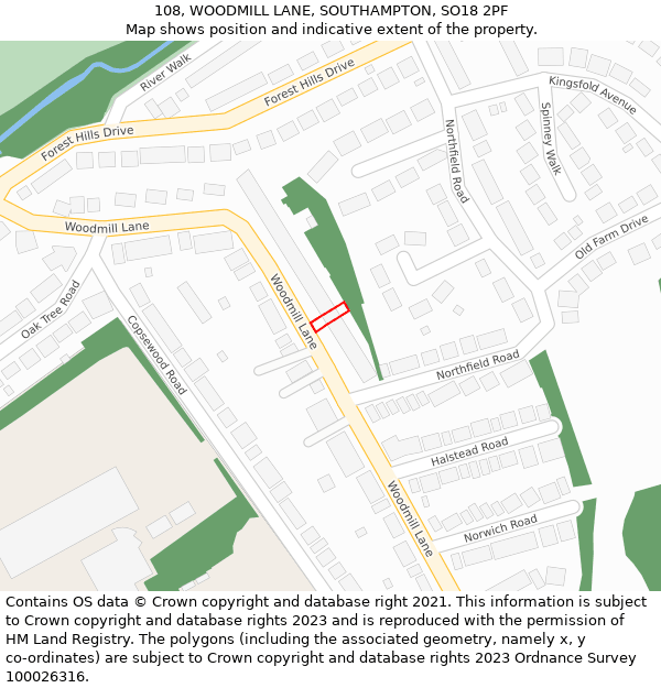 108, WOODMILL LANE, SOUTHAMPTON, SO18 2PF: Location map and indicative extent of plot