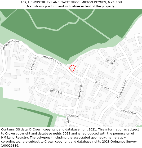 109, HENGISTBURY LANE, TATTENHOE, MILTON KEYNES, MK4 3DH: Location map and indicative extent of plot