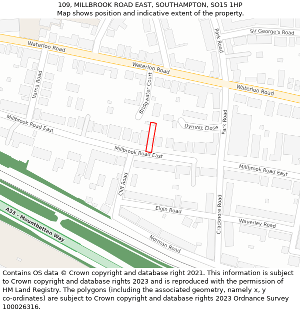 109, MILLBROOK ROAD EAST, SOUTHAMPTON, SO15 1HP: Location map and indicative extent of plot